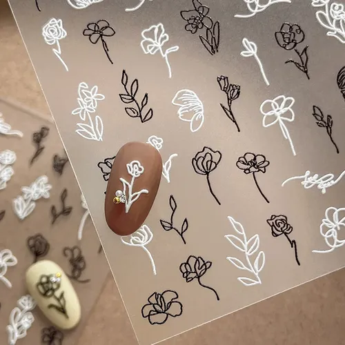 Pegatinas De Uñas Con Rosas Pintadas A Mano En Relieve