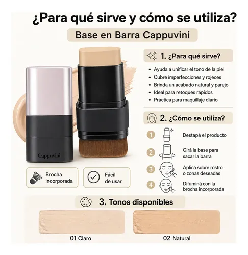 Base Stick Barra Cremosa Con Brocha Alta Cobertura Cappuvini