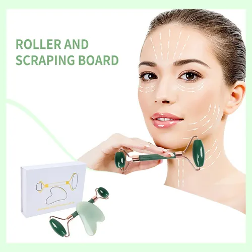 Set Facial Quartz Rose Jade Roller Y Gua Sha Green