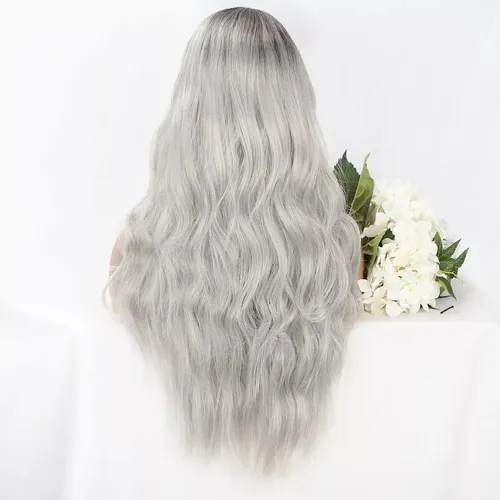 `ld Peluca Larga De Mujer Color Gris Degradado Pelo Ola `fhj