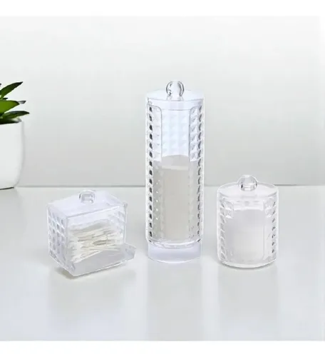 X3 Organizador Cosmética Acrílico Contenedor Algodón Acrílico