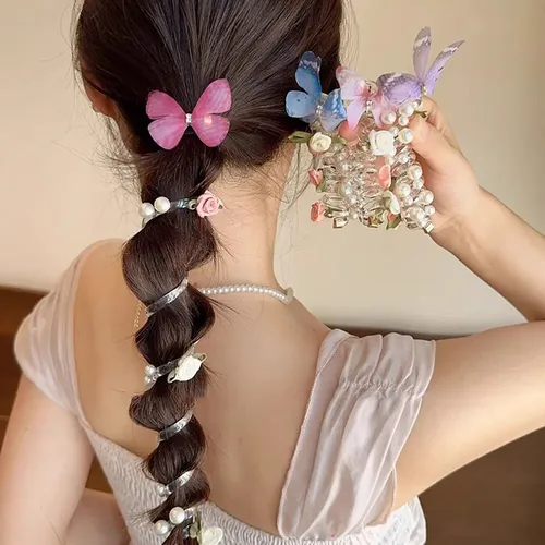 4 Pzas. Ligas Suaves Espirales Con Mariposa Para El Cabello