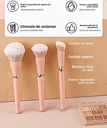 Set 3 Pinceles Polvos Rubor Contorno Cerdas Suaves Portátil