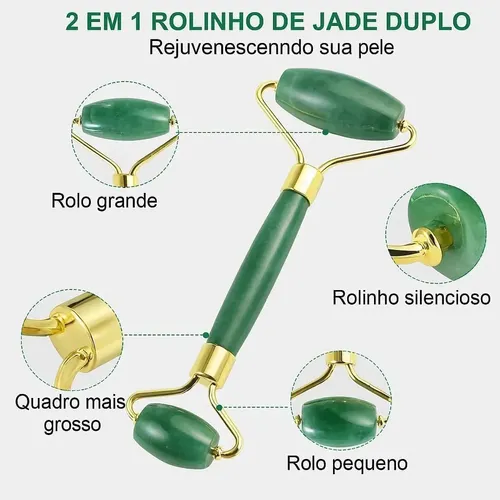 Kit De Rodillo Masajeador Facial Corporal Natur Jade Y Gua S