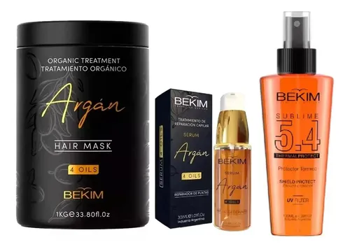 Combo Argan 4 Oils Bekim Mascara1kg+serum+protector Termico