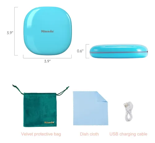 Espejo De Bolsillo Con Luz Mocado 10cm Recargable Azul