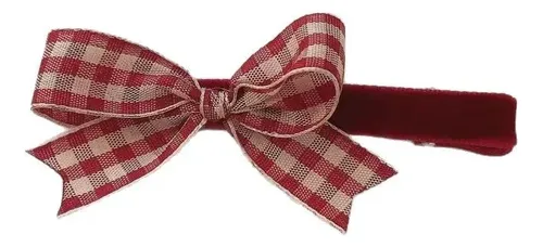 Pinza Para El Pelo Con Lazo Rojo A Cuadros: Accesorio De Hor
