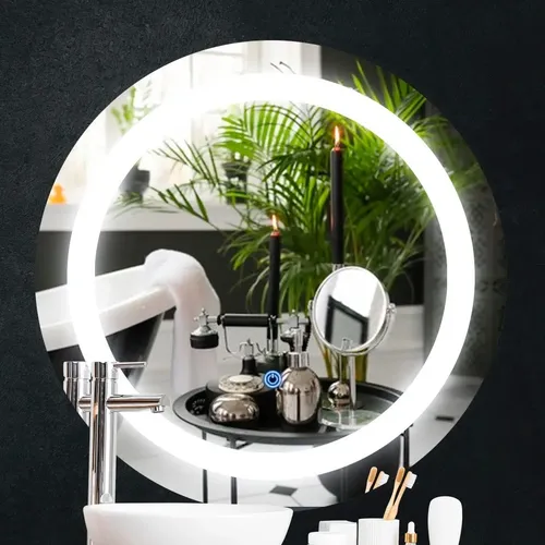 Espejo Redondo Guala 60cm Con Luz LED Fría Baño Marco Blanco Touch