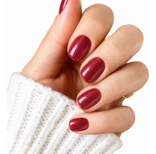 Uñas Press On Cortas Veluna Soft Gel Redondeadas Reutilizables – Borgoña Metalizado