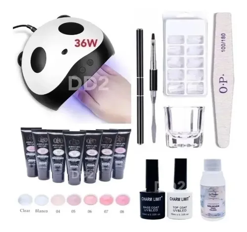 Kit Polygel Qbd 30ml Cabina 36w Pincel Lima Molde Top Base