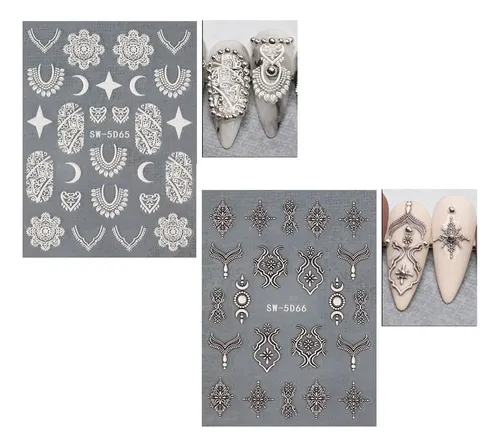 2 Hojas De Pegatinas Para Uñas En Relieve