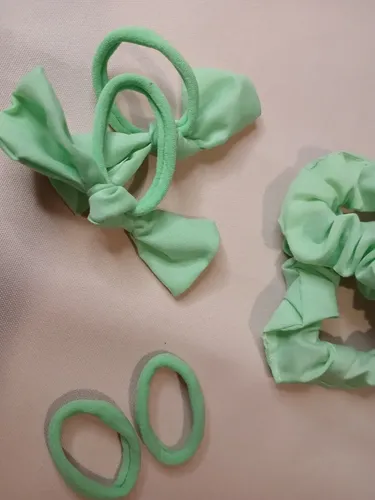 Combo Accesorios Para El Pelo Escolar Moda Nenas Color Verde Claro Liso