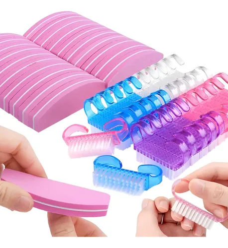 Kit 20 Limas Mini Esponja Para Uñas + 20 Cepillos