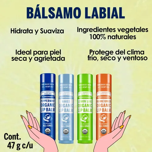 Kit Balsamo Labial Organico Dr Bronner`s 4 Aromas De 4g C/u