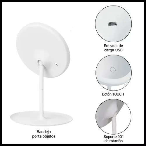 Espejo Para Maquillaje Con Luz Led Táctil  Recargable