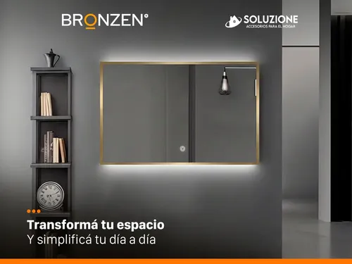 Espejo Premium Luz Led Trasera Horizontal Dorado 75 X 100 Cm