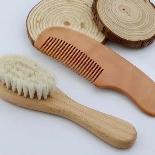 Kit Peine Y Cepillo Bebé Cerdas Naturales Suaves Suavecitas