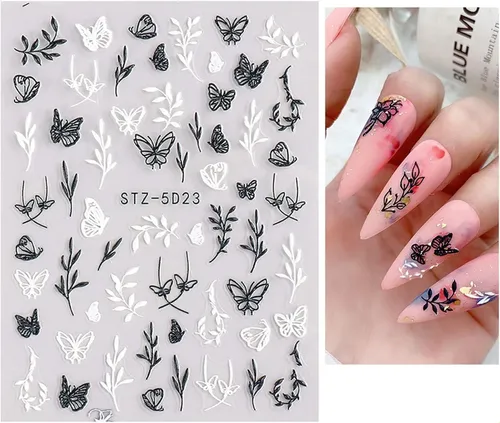 Pegatinas De Uñas De Arte Floral Grabadas En 3d, 5d, 4 Hojas