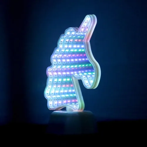 Lámpara Led Espejo Infinito 3d Unicornio Doble Luz