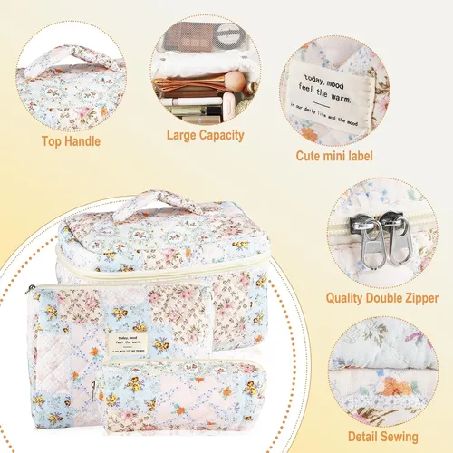 Set De 3 Neceser De Maquillaje Floral Para Mujernuevo 2026