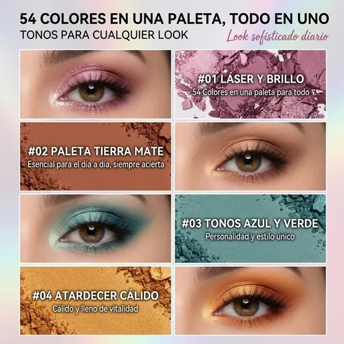 Paleta Sombras 54 Tonos Láser Y Brillo Mates Brillos Ojos