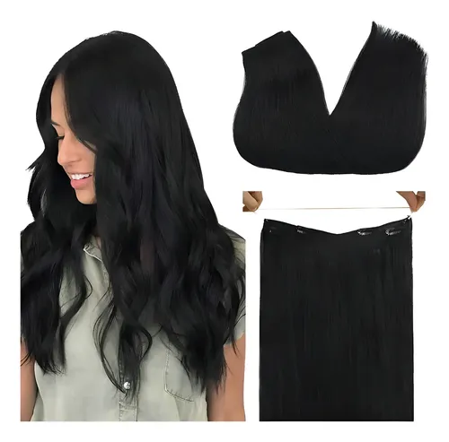 Extensiones De Cabello 100% Natural Con Vincha Y Clips 55cm Color #1