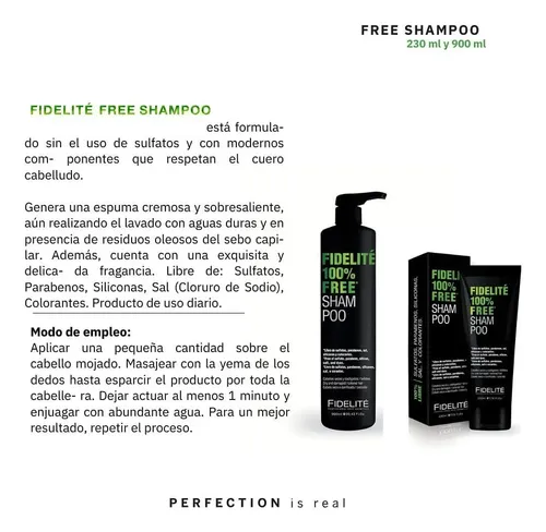 Shampoo Fidelite 100% Free Sulfatos Siliconas Y Parabenos Cabellos Secos X900ml