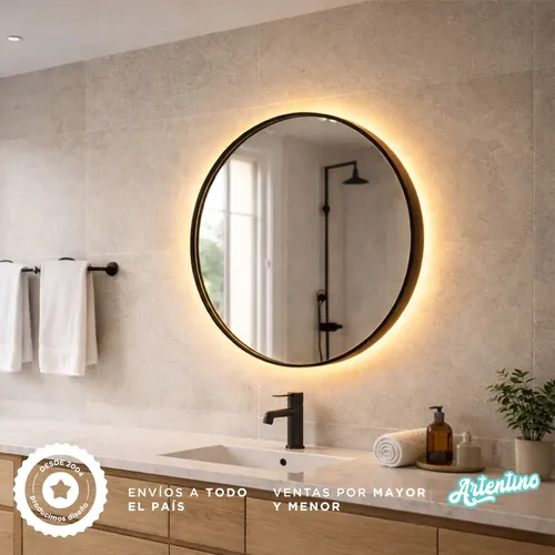 Espejo Led Redondo Baño 80 Industrial Liviano Directo 220
