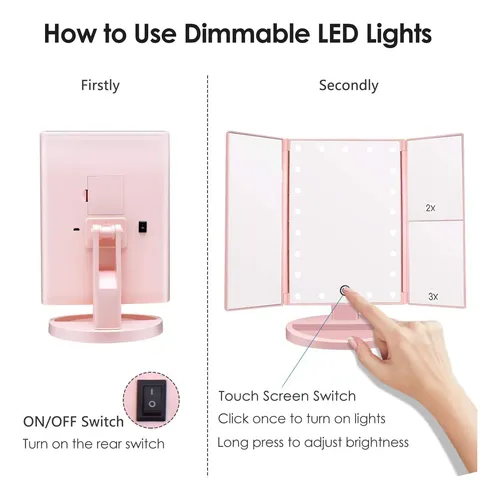 Espejo De Maquillaje Con Luz Led 21 Led 3 Aumentos Rosa