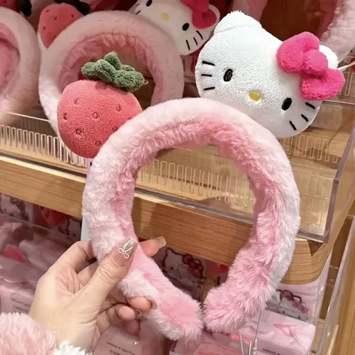 Diadema Alta De Gatito Adorable Con Fresa  Rosa Y Blanco