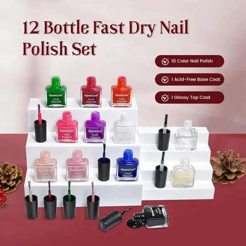 Kit Esmaltes Uñas Openlive 10 Colores Base Top Coat