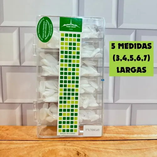 Tips Uñas Postizas Blancas Almendra Largas 5 Medidas X500