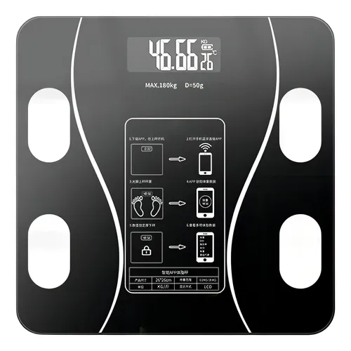 Balanza Digital Bluetooth Lelong 180kg Mide Grasa Corporal Negro