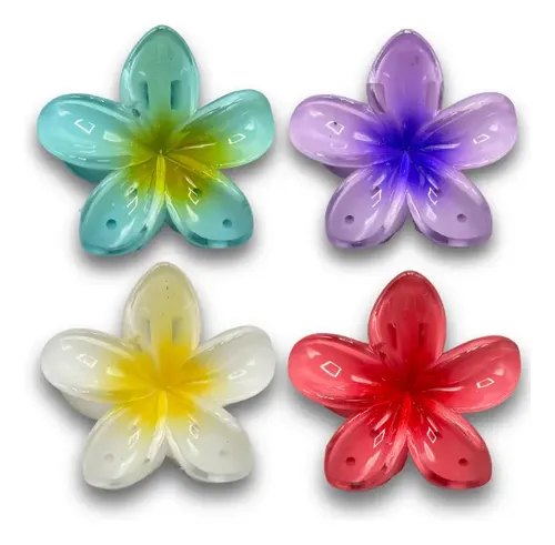 Set Pack Broches Hebilla Gancho De Pelo Flor Hawaiana X4