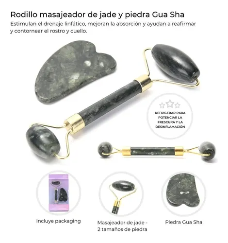 Rodillo Masajeador Facial Corporal De Jade Y Piedra Gua Sha