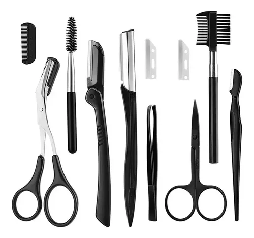 Set De 11 Piezas Para Cejas: Tijera, Peine, Delineador