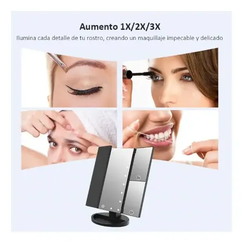 Espejo Maquillaje Luz Tríptica Aumento 3x/2x/10x Buen
