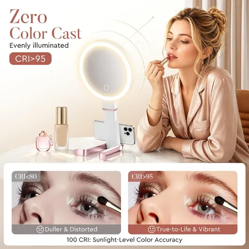 Espejo De Maquillaje De Viaje Miyadiva Con Luces De Aumento De 30 Veces Rosa