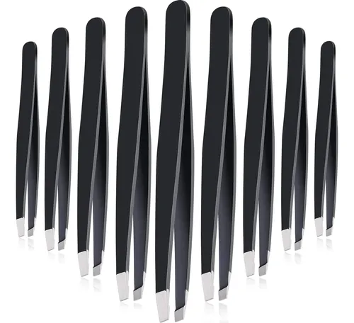 Pinzas De Cejas De Precisión De Acero Inoxidable Negro, 9 Pi