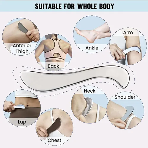 Set 2 Gua Sha Facial Acero Inoxidable Plata Masaje