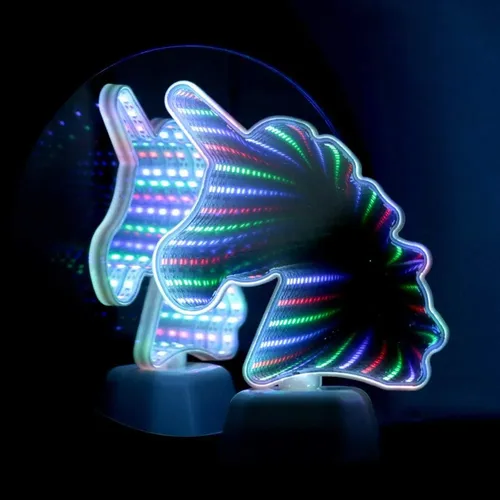 Lámpara Led Espejo Infinito 3d Unicornio Doble Luz