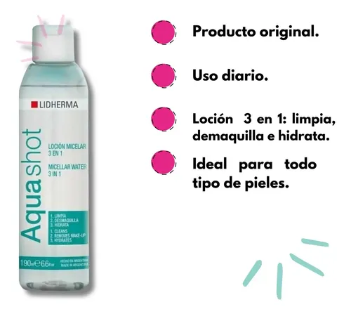 Aquashot Lidherma Locion Micelar Desmaquillante Limpieza 190