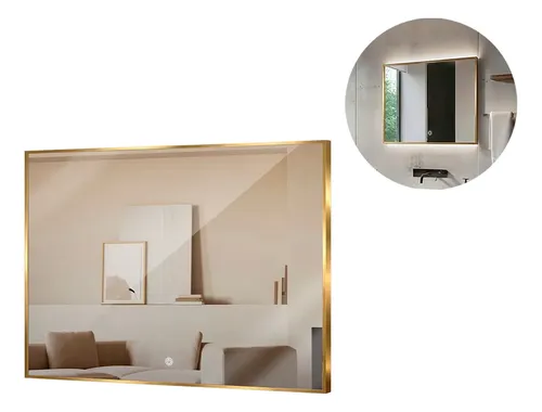 Espejo Premium Luz Led Trasera Horizontal Dorado 60 X 80 Cm