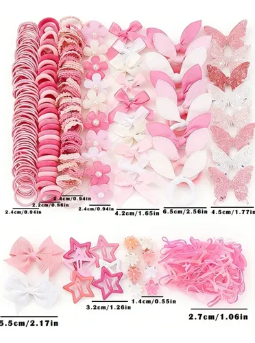 Set 540 Piezas Hebillas Y Gomitas Para Pelo Rosa Claro