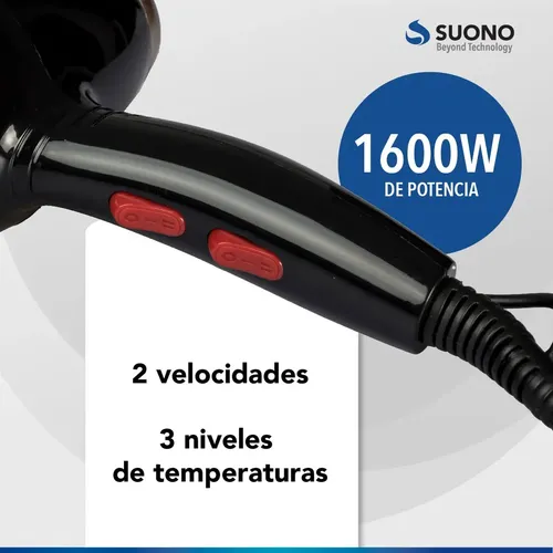 Secador De Cabello Suono Snpe-1002 1600w Dos Velocidades Negro