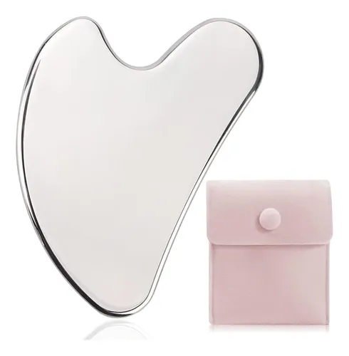 Gua Sha Facial Metal Plateado Masajeador Piel