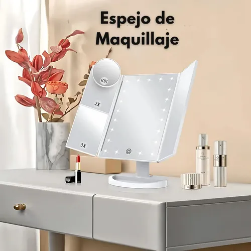 Espejo Tríptico LED Norcel para Maquillaje con Luz Regulable y Aumentos