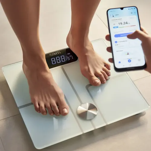 Balanza Digital De Baño Mti Bluetooth Personal Corporal Con Aplicacion 180kg Color Blanco