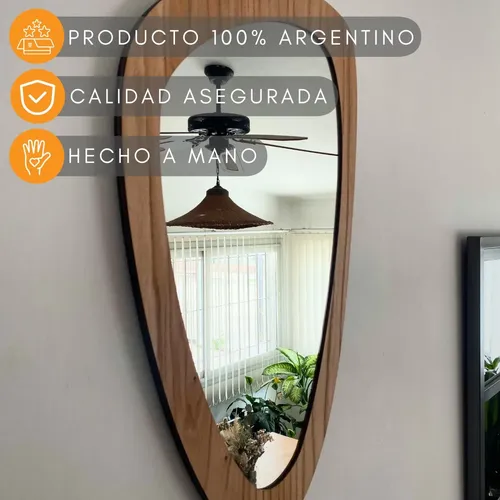 Espejo Madera Asimétrico Orgánico Curvo Deco. Moderno 38×60