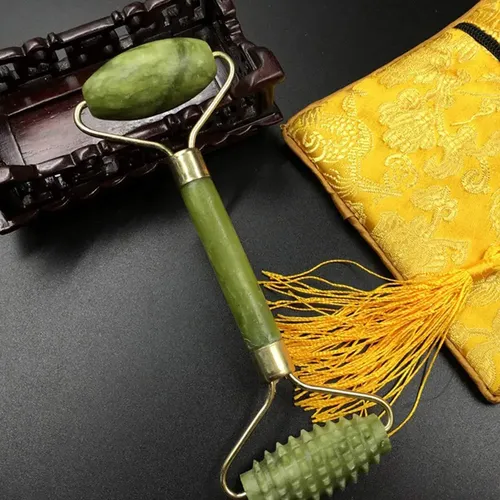 Rodillo Doble Jade Verde Masaje Facial Y Cuello